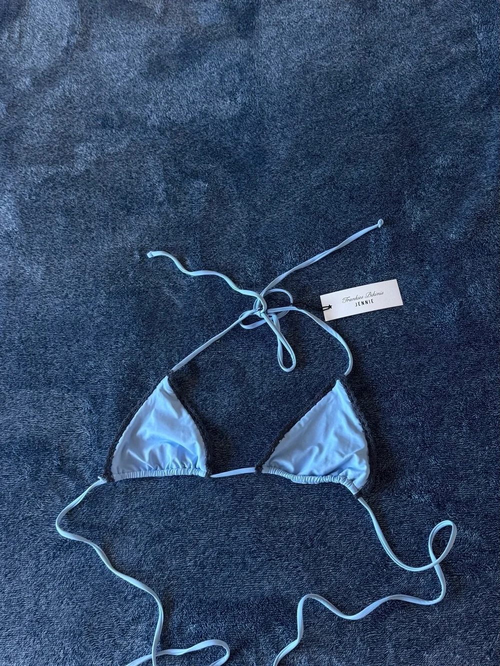 NWT Frankies Bikinis X Jennie Two-Tone Blue Triangle Crochet Bikini Set👙💙🩵